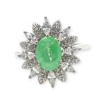 925 Sterling Silver Ring in Flower Shape with Beautiful Green Stone